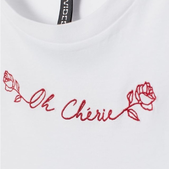 H&M DIVIDED Embroidered White Cotton T-shirt - Picture 2 of 5